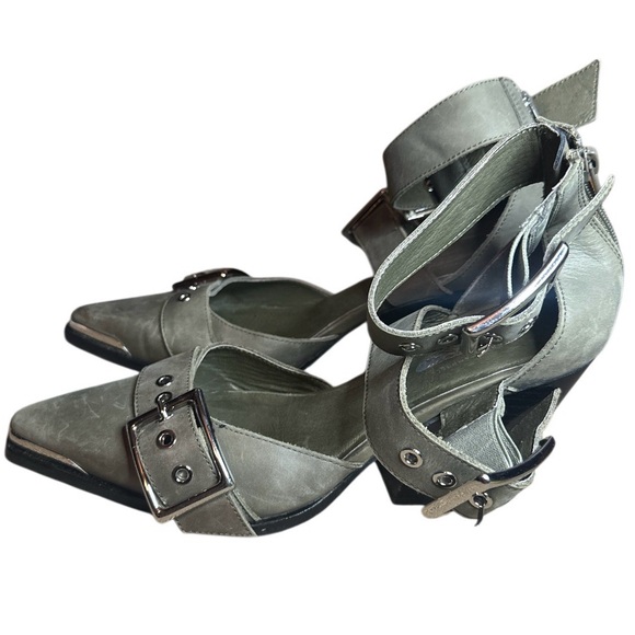 Free People Jeffrey Campbell Hendrix ~ Size 9 ~ Olive Cow Leather Heels Shoes - Picture 4 of 10